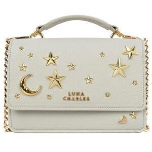 Luna Charles Vegan Leather Celestial Moon and Stars Crossbody Bag Grey Gold